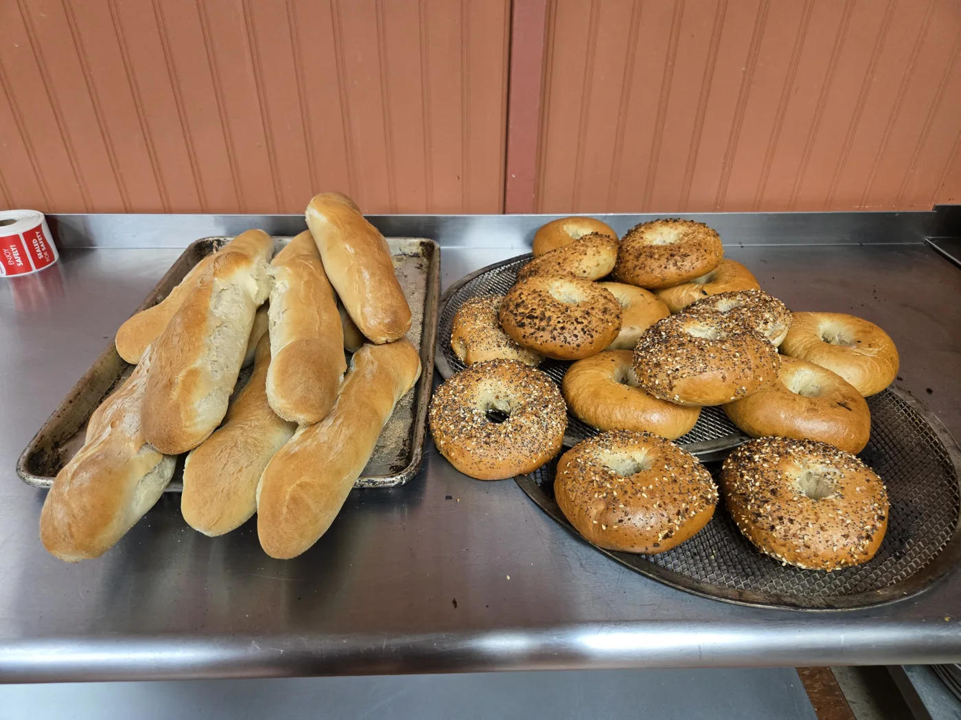 Freshly baked Jango’s bagels and Italian bread